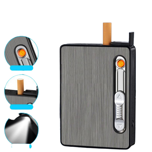 Портсигар с зажигалкой USB  и авто выбросом сигарет (10шт.)